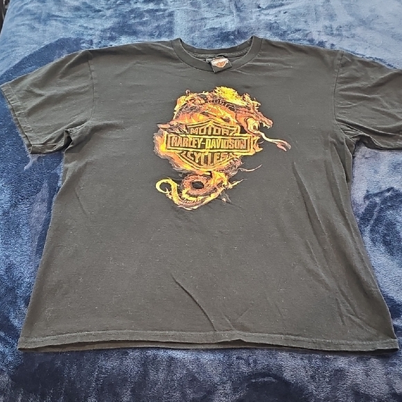 Harley-Davidson Black Tee with Yellow and Orange Logo - Picture 2 of 4